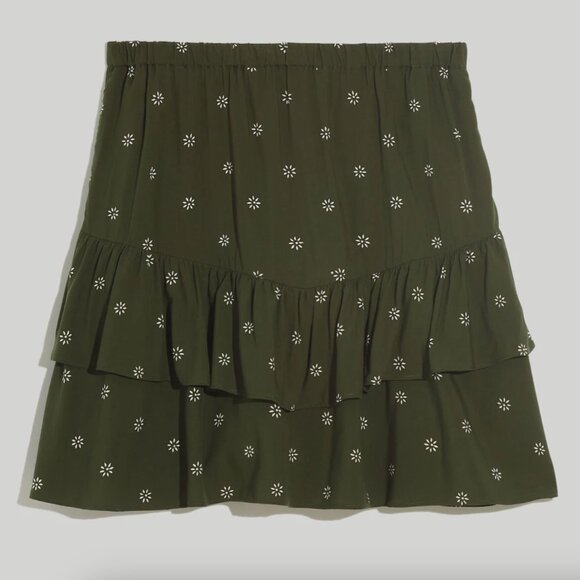 Madewell - Pull-On Ruffle Tiered Mini Skirt in Dot Daisies - Dark Forest- Size M - Picture 1 of 7
